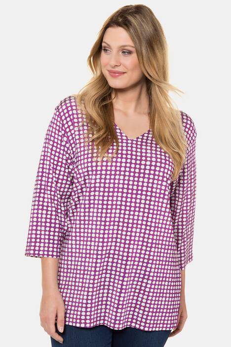 Slinkyshirt, Punktmuster, Relaxed, V-Ausschnitt, 3/4-Arm