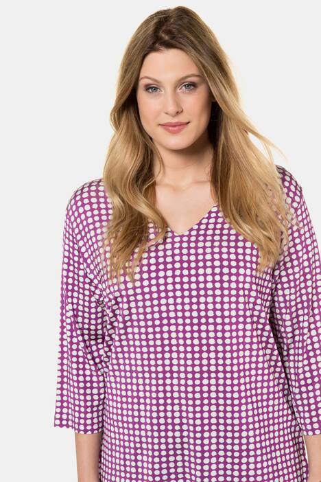 Slinkyshirt, Punktmuster, Relaxed, V-Ausschnitt, 3/4-Arm