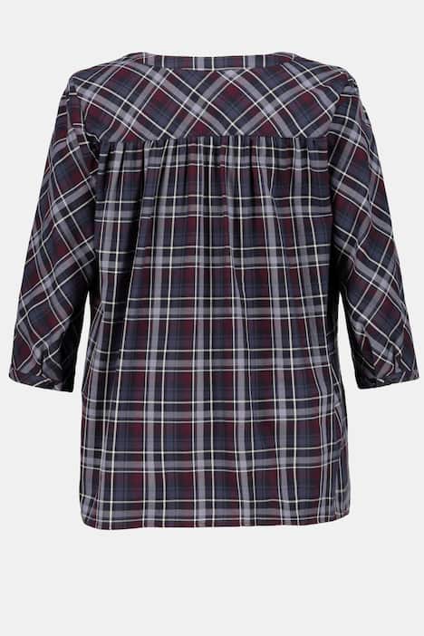 Eco Cotton Open Round Neck Button Plaid Shirt