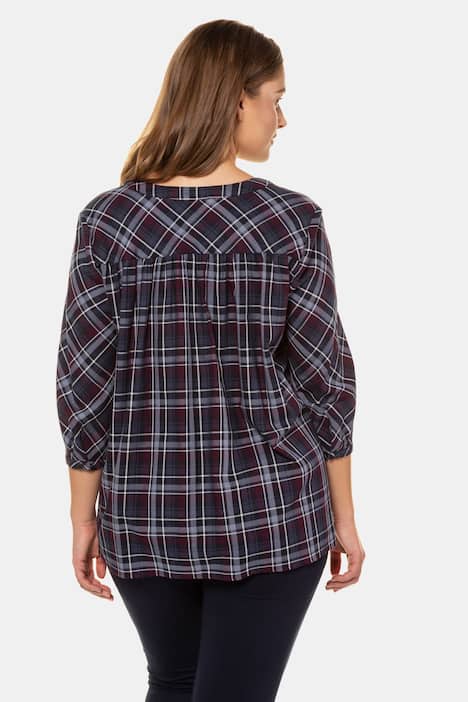 Eco Cotton Open Round Neck Button Plaid Shirt