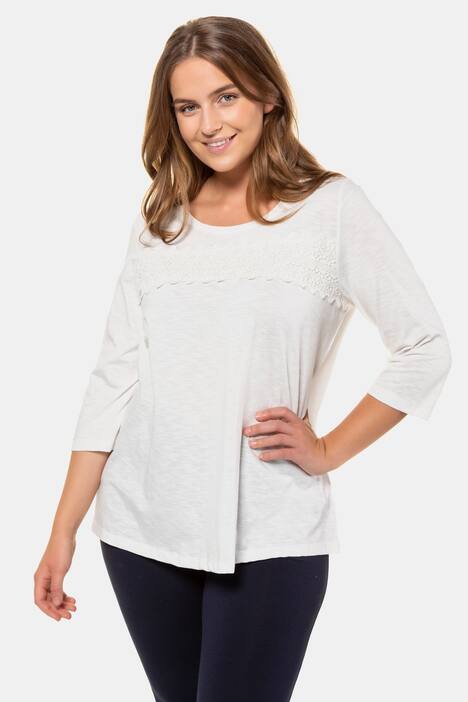 Shirt, Spitzenband, 3/4-Arm, Biobaumwolle, PURE