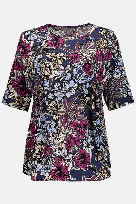 Tunika, florales Design, Oversized, seitliche Raffung