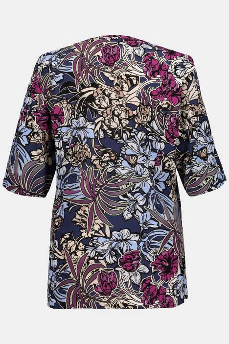 Tunika, florales Design, Oversized, seitliche Raffung