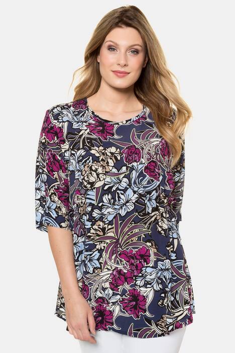Tunika, florales Design, Oversized, seitliche Raffung