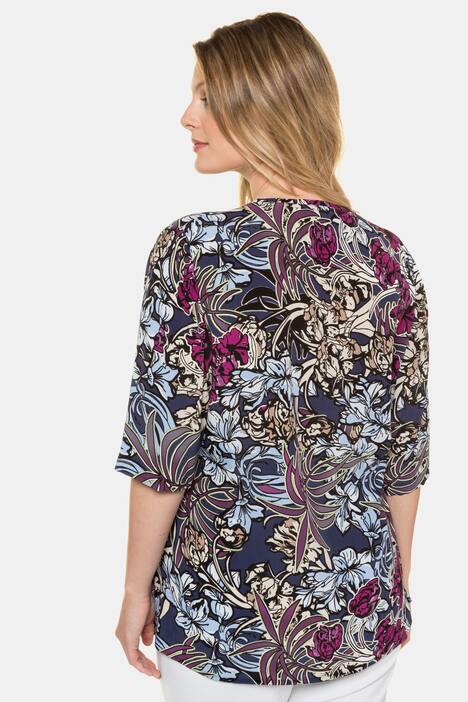 Tunika, florales Design, Oversized, seitliche Raffung