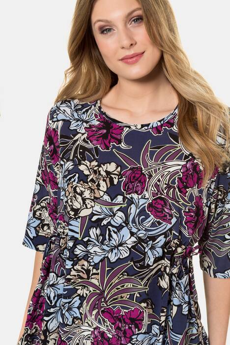Tunika, florales Design, Oversized, seitliche Raffung