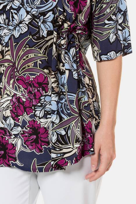 Tunika, florales Design, Oversized, seitliche Raffung