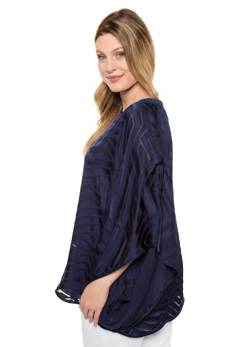 Kimono Style Geometric Sheer Burnout Blouse