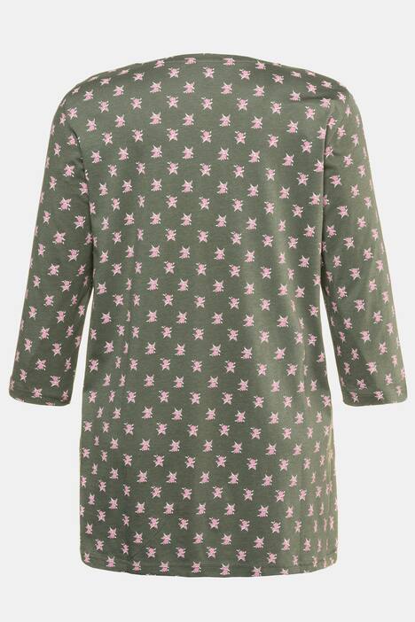 Shirt, Blümchenmuster, A-Linie, Zierfalten, 3/4-Arm