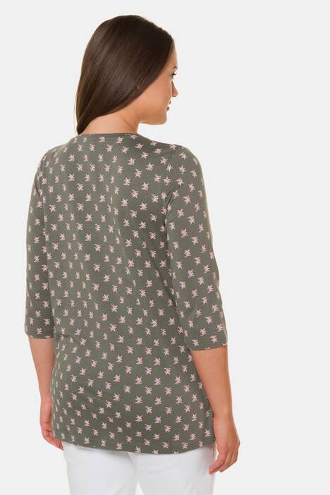 Shirt, Blümchenmuster, A-Linie, Zierfalten, 3/4-Arm