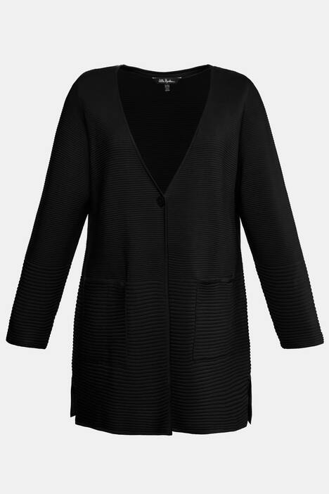Cardigan, lange Form, V-Ausschnitt, Rippstrick