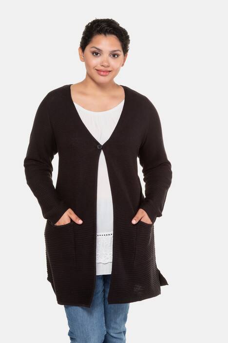 Cardigan, lange Form, V-Ausschnitt, Rippstrick