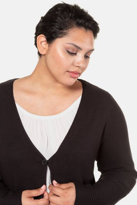Cardigan, lange Form, V-Ausschnitt, Rippstrick