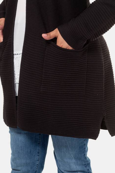 Cardigan, lange Form, V-Ausschnitt, Rippstrick