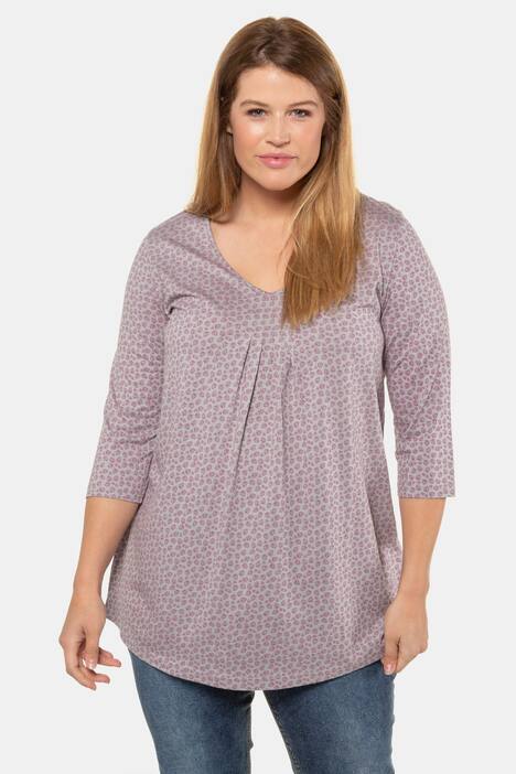 Shirt, Minimalprint, A-Linie, V-Ausschnitt, 3/4-Arm