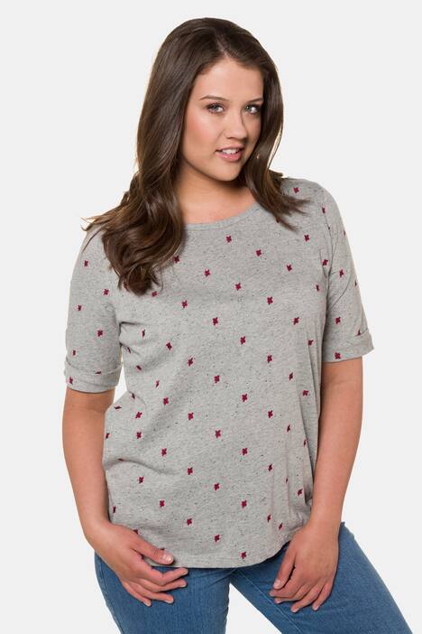 T-Shirt, gesticktes Muster, Classic, Ärmel mit Umschlag