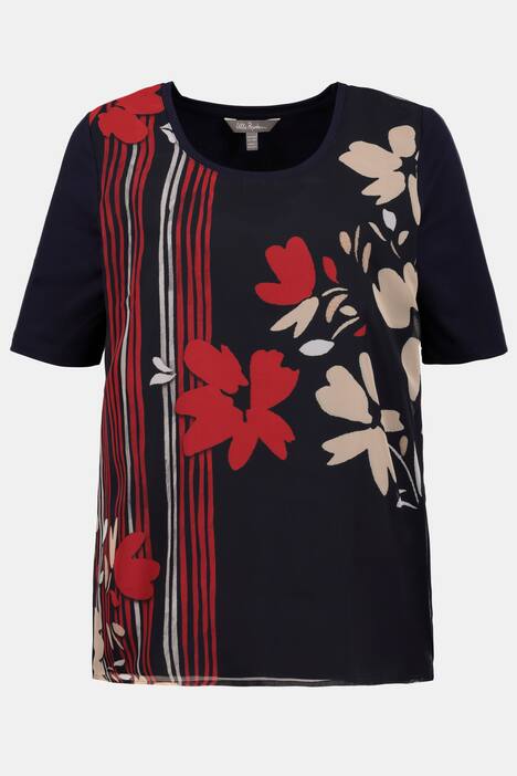 Floral Chiffon Layer Round Neck Knit Top