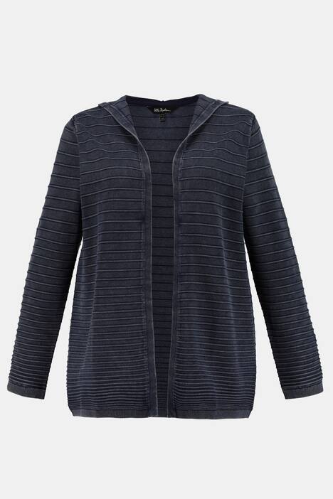 Strickjacke, Strukturstreifen, offene Form, Kapuze
