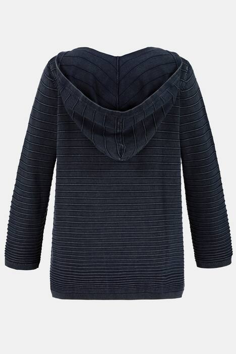 Strickjacke, Strukturstreifen, offene Form, Kapuze