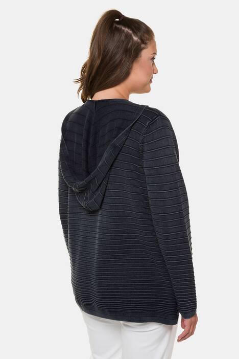 Strickjacke, Strukturstreifen, offene Form, Kapuze