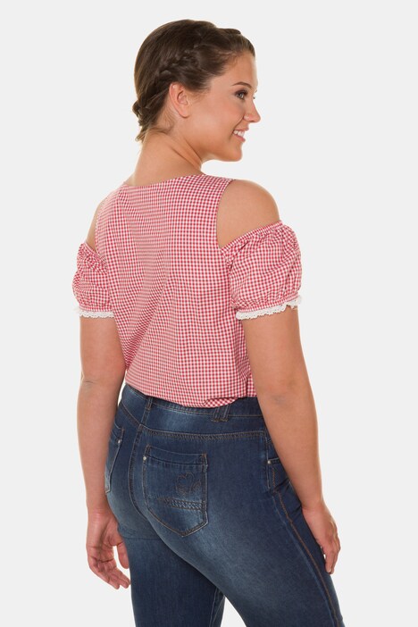 Folklore blouse, vichyruitje, knopenlijst