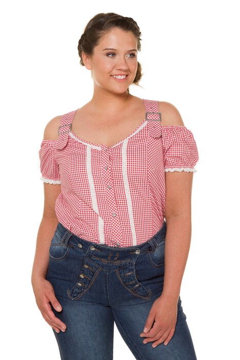 Lace Trim Cotton Short Sleeve Dirndl Blouse