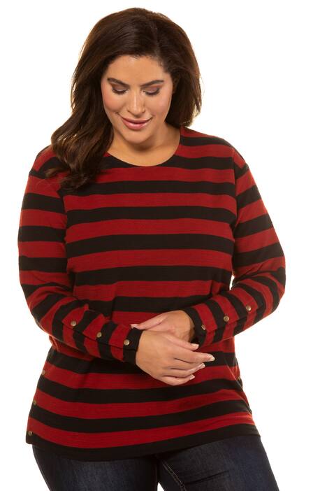 Snap Hem Striped French Terry Cotton Knit Sweatshirt