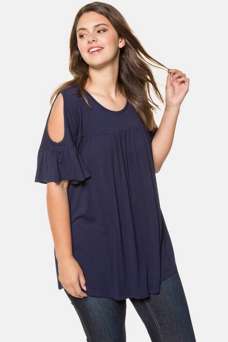 Shirt, schulterfrei, A-Linie, gekräuselte Quernaht