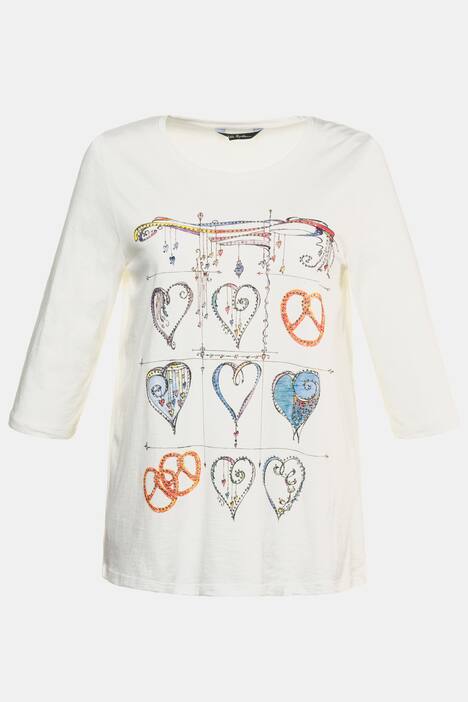 Shirt, Brezel- & Herzmotiv, Classic, Flammjersey, 3/4-Arm
