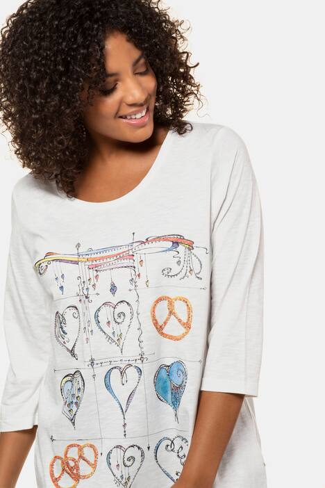 Shirt, Brezel- & Herzmotiv, Classic, Flammjersey, 3/4-Arm