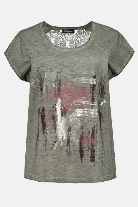 T-Shirt, Metallic-Druck, Oversized, Ziernieten, Flammjersey