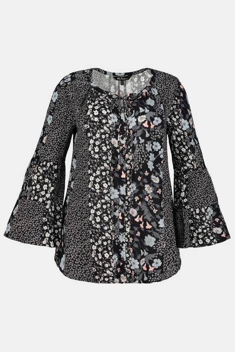 Bluse, Patchlook, A-Linie, Volantärmel, Krepp