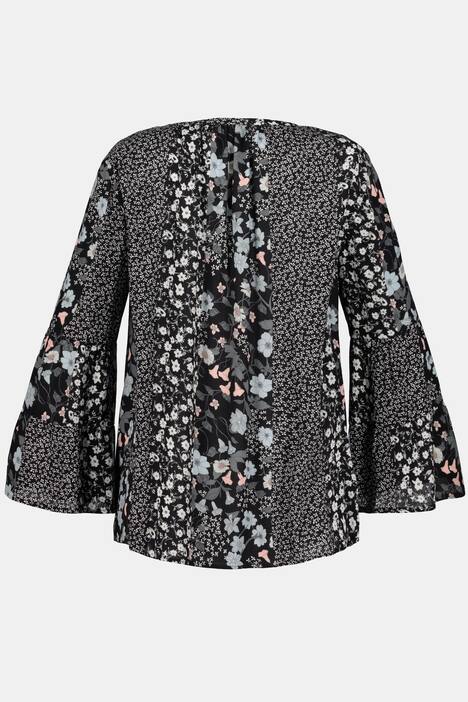 Bluse, Patchlook, A-Linie, Volantärmel, Krepp