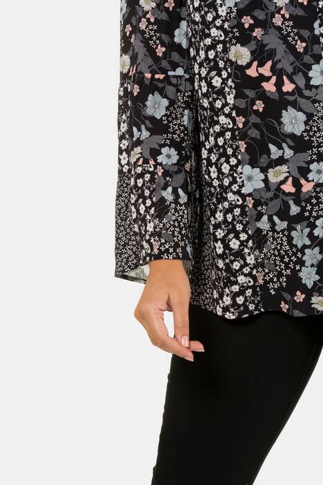 Bluse, Patchlook, A-Linie, Volantärmel, Krepp