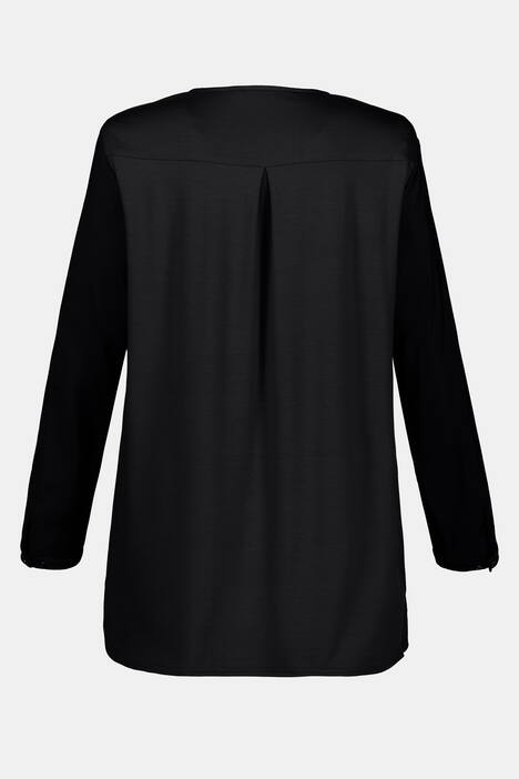 Mixed Fabric Seam Detail Round Neck Tunic