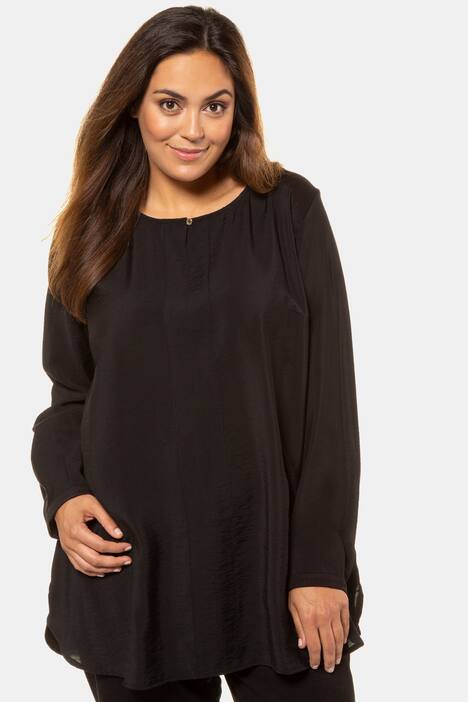 Mixed Fabric Seam Detail Round Neck Tunic