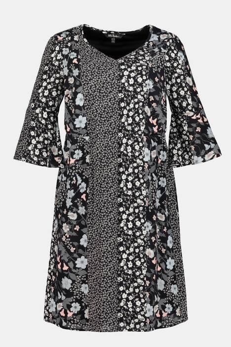 Flounce Sleeve Patchwork V-Neck Lined Dress