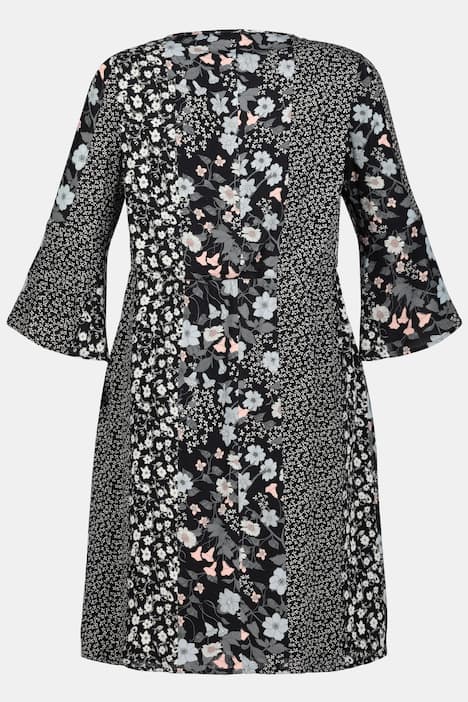 Flounce Sleeve Patchwork V-Neck Lined Dress