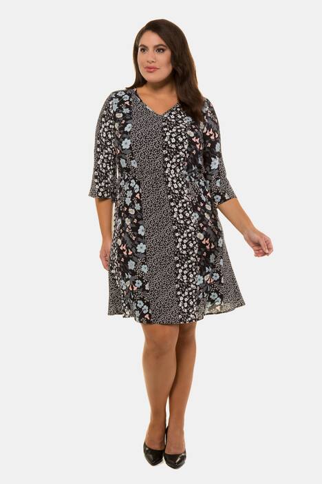 Flounce Sleeve Patchwork V-Neck Lined Dress