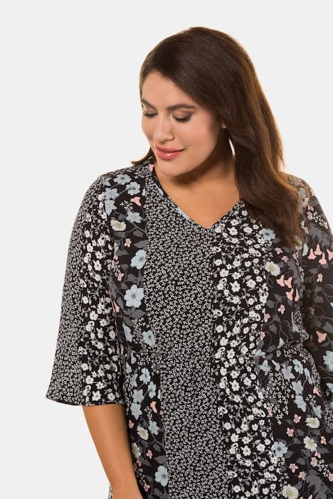 Flounce Sleeve Patchwork V-Neck Lined Dress