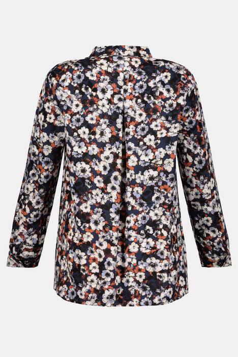 Blouse, overhemdkraag, achter langer, borstzakje