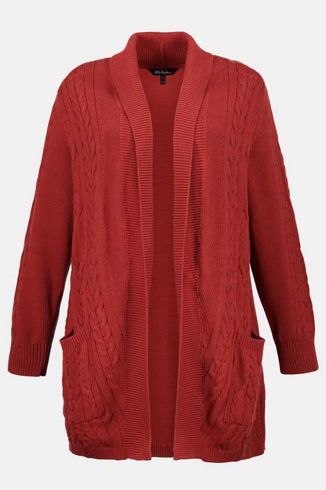 Cardigan, Zopfmuster, lange Form, Schalkragen