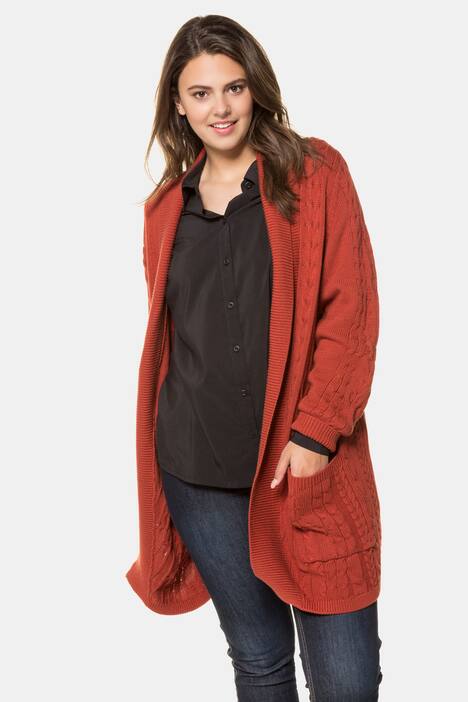 Cardigan, Zopfmuster, lange Form, Schalkragen