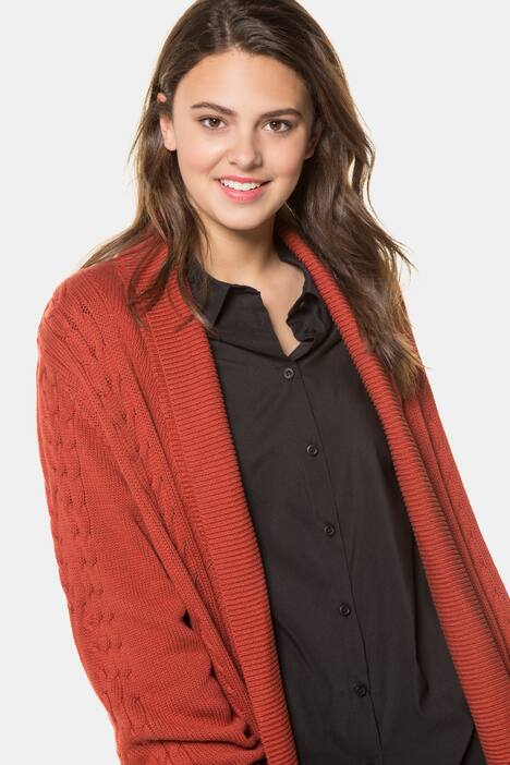 Cardigan, Zopfmuster, lange Form, Schalkragen