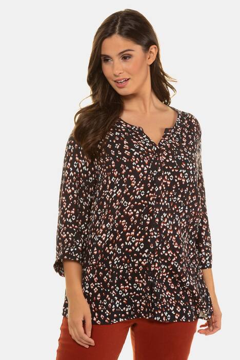 Bluse, Leodruck, Classic, Krepp, bügelfrei
