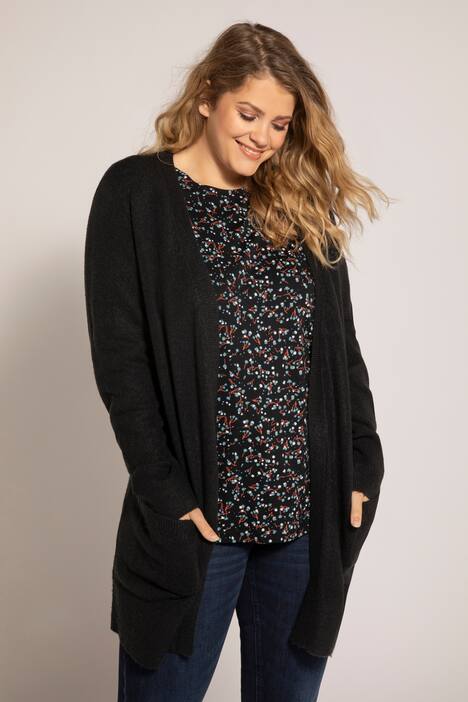 Strickjacke, offene, lange Form, Taschen, weicher Feinstrick
