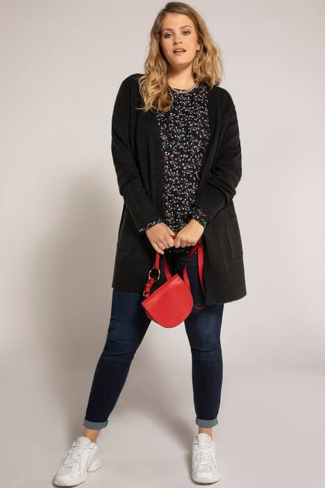 Strickjacke, offene, lange Form, Taschen, weicher Feinstrick