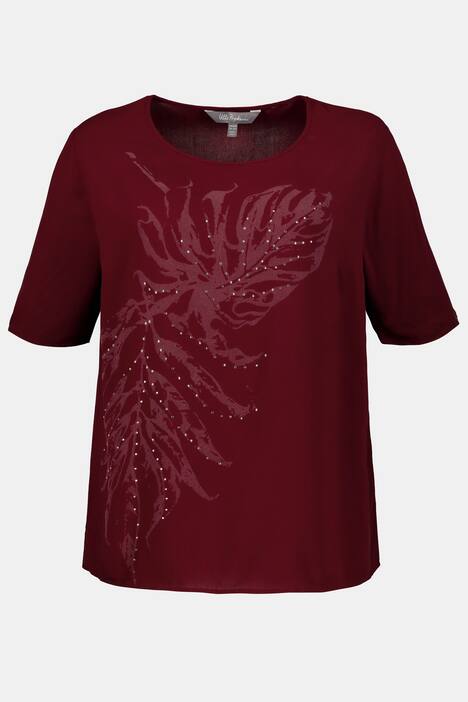 Shirtbluse, Blattmotiv, Regular, Glitzersteinchen