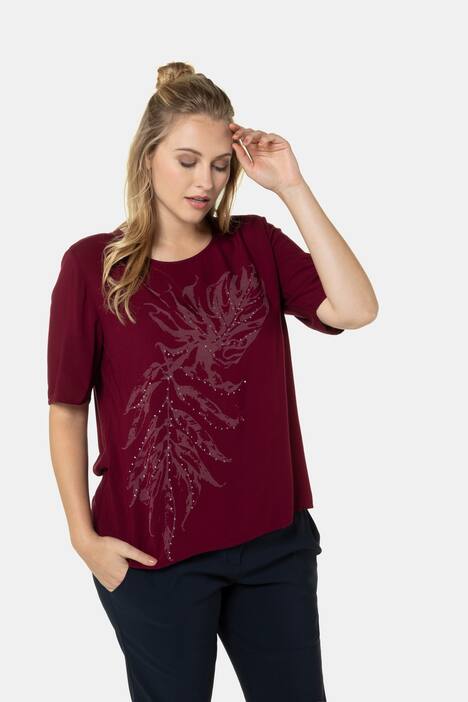 Shirtbluse, Blattmotiv, Regular, Glitzersteinchen