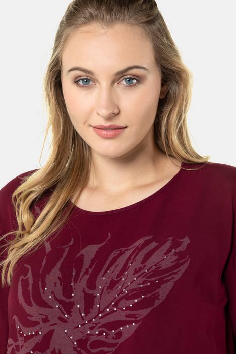 Shirtbluse, Blattmotiv, Regular, Glitzersteinchen